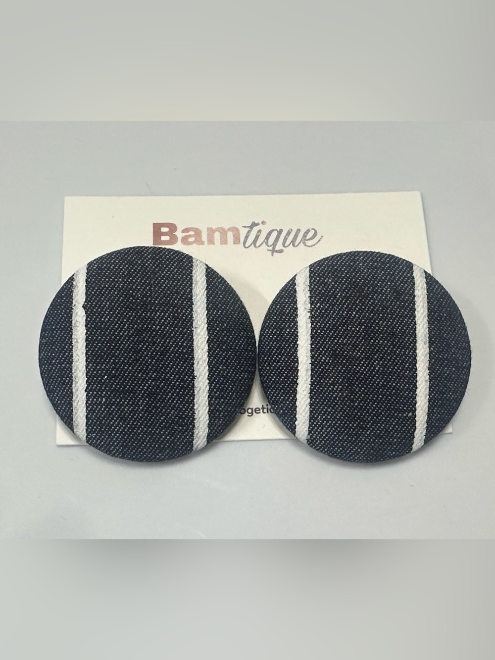 Black Denim Stripe Round Cufflinks - Set of 2